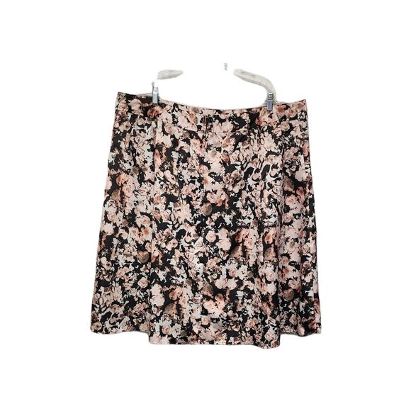 CJ Banks Womens A-Line Pleated Floral Midi Skirt Size 22W Pink & Brown - Picture 1 of 7